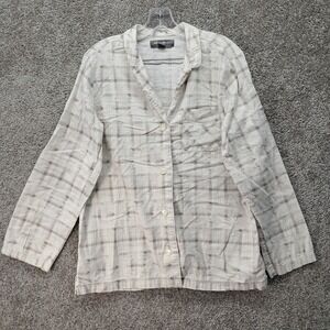 Eddie Bauer Womens Tall Medium Cotton Plaid Pajama Top Long Sleeve Button Down